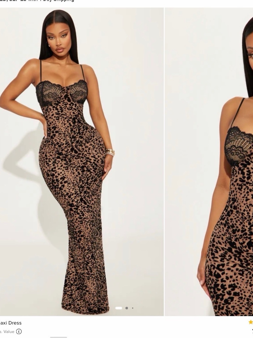 Fashion Nova Black Lace-Trim Leopard Print Maxi Dress